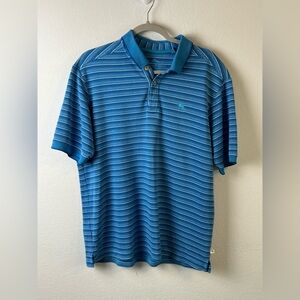 Tommy Bahama Blue & White Striped Pima Cotton Blend Short Sleeve Polo